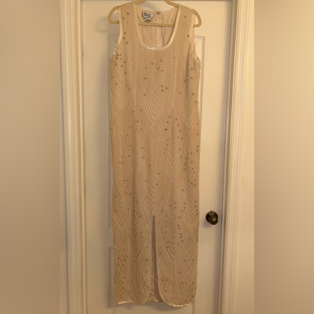 Hand beaded pearl long gown dress vintage